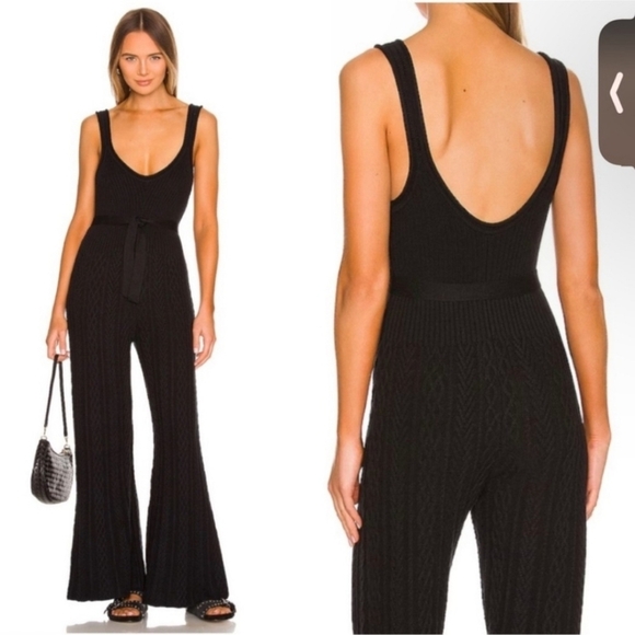 Free People Cable Knit Ribbed Jumpsuit Sz Small Flared One Piece Black